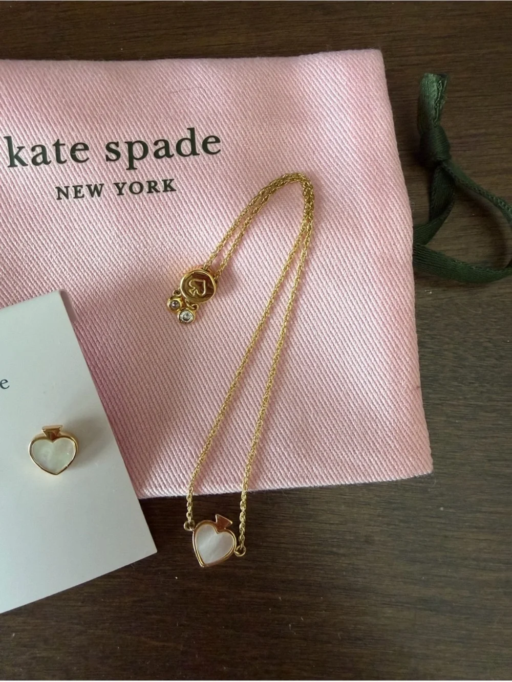 kate spade Gold and Pink Heart Bracelet and Earrings Set